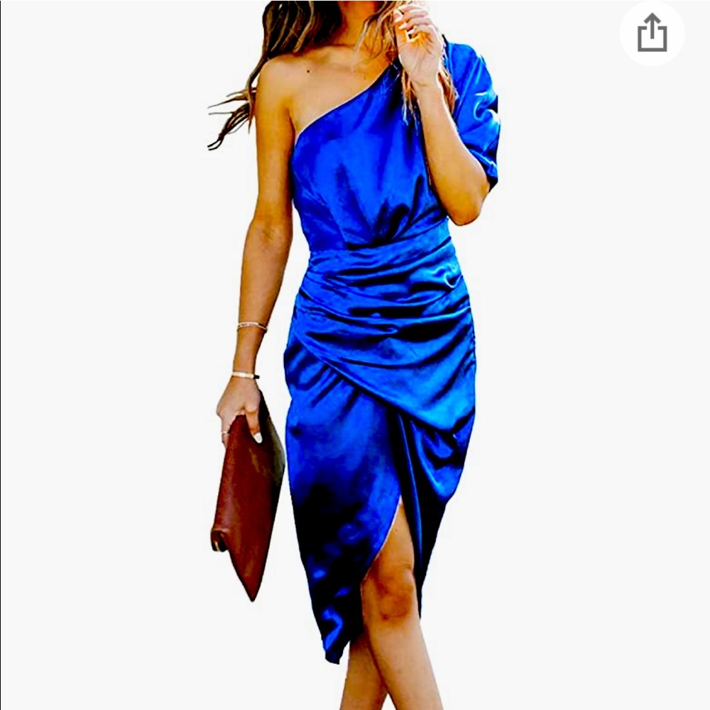 Blue Silk One-Shoulder Dress
